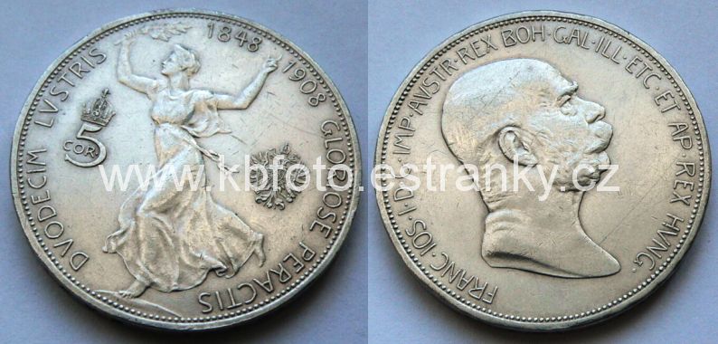 č.301 - 5 koruna 1908  , patina