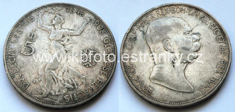 č.302 - 5 koruna 1908 , patina
