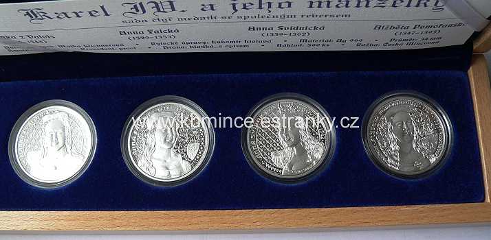 Stříbrná sada - Karel IV a jeho manželky PROOF - detail